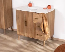 Meuble simple vasque 90 cm "Malova" en manguier massif style vintage chic
