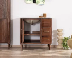 Meuble simple vasque en manguier foncé "Malova" 90 cm style rétro chic