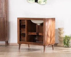 Meuble simple vasque en manguier foncé 