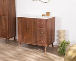 Meuble simple vasque en manguier foncé 