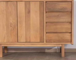 Meuble sous vasque 120 cm avec portes et tiroirs "Kahiko" en manguier teinte chêne clair