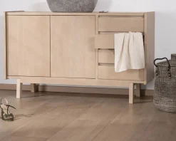 Meuble sous vasque 140 cm en manguier blanchi avec portes et tiroirs "Kahiko"