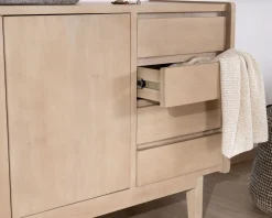 Meuble sous vasque 140 cm en manguier blanchi avec portes et tiroirs "Kahiko"