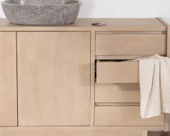Meuble sous vasque 140 cm en manguier blanchi avec portes et tiroirs 