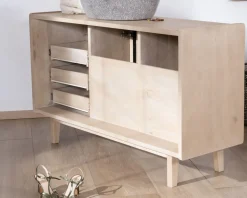 Meuble sous vasque 140 cm en manguier blanchi avec portes et tiroirs 