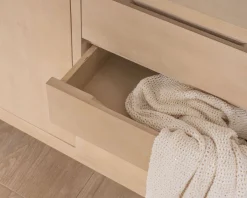 Meuble sous vasque 140 cm en manguier blanchi avec portes et tiroirs 