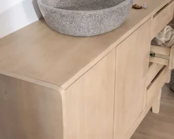 Meuble sous vasque 140 cm en manguier blanchi avec portes et tiroirs 