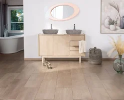 Meuble sous vasque 140 cm en manguier blanchi avec portes et tiroirs 