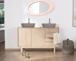 Meuble sous vasque 140 cm en manguier blanchi avec portes et tiroirs 