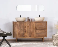 Meuble sous vasque 140 cm en manguier foncé avec portes et tiroirs "Kahiko"