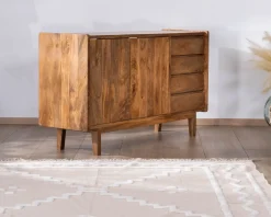 Meuble sous vasque 140 cm en manguier foncé avec portes et tiroirs 
