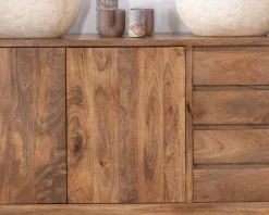 Meuble sous vasque 140 cm en manguier foncé avec portes et tiroirs 