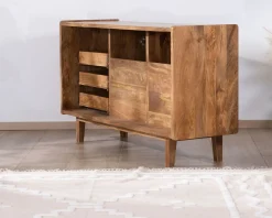 Meuble sous vasque 140 cm en manguier foncé avec portes et tiroirs 