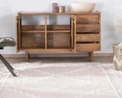 Meuble sous vasque 140 cm en manguier foncé avec portes et tiroirs 