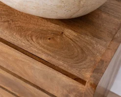 Meuble sous vasque 140 cm en manguier foncé avec portes et tiroirs 