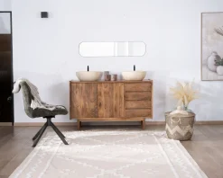 Meuble sous vasque 140 cm en manguier foncé avec portes et tiroirs 