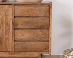 Meuble sous vasque 140 cm en manguier foncé avec portes et tiroirs 
