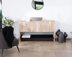 Meuble sous vasque 120 cm en bois naturel et noir "Nani" avec grande niche