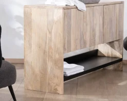 Meuble sous vasque 120 cm en bois naturel et noir 
