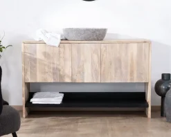 Meuble sous vasque 120 cm en bois naturel et noir 