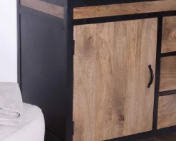 Meuble sous vasque 150 cm industriel manguier massif et métal 