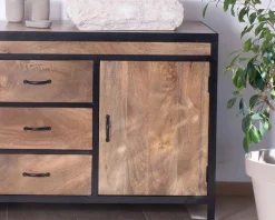 Meuble sous vasque 150 cm industriel manguier massif et métal 