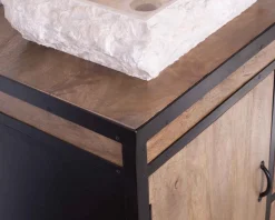 Meuble sous vasque 150 cm industriel manguier massif et métal 