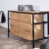 Meuble sous vasque contemporain en teck 120 cm "Wavy" piètement design en métal