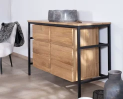 Meuble sous vasque contemporain en teck 120 cm "Wavy" piètement design en métal