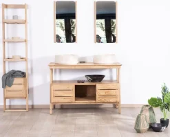 Meuble sous vasque design japandi 120 cm en teck "Beau Matin"