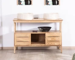 Meuble sous vasque design japandi 120 cm en teck 