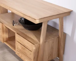 Meuble sous vasque design japandi 120 cm en teck 