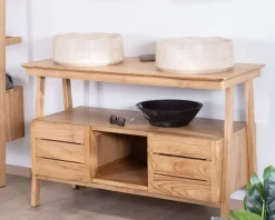 Meuble sous vasque design japandi 120 cm en teck 