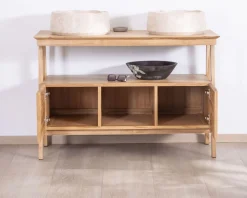 Meuble sous vasque design japandi 120 cm en teck 
