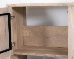 Meuble sous vasque double en bois graphique naturel et noir 