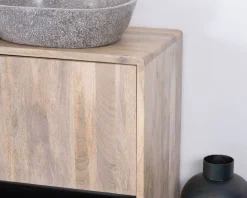 Meuble sous vasque double en bois graphique naturel et noir 