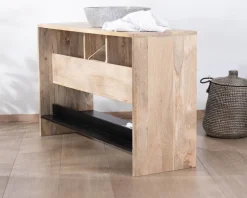 Meuble sous vasque double en bois graphique naturel et noir 