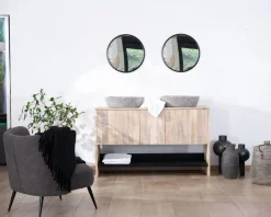 Meuble sous vasque double en bois graphique naturel et noir 