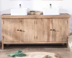 Meuble sous vasque double en manguier massif sablé 165cm 