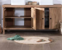 Meuble sous vasque double en manguier massif sablé 165cm 