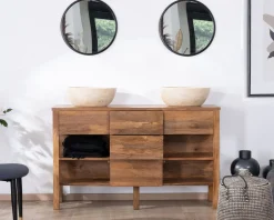 Meuble sous vasque en manguier foncé 120 cm avec niches et tiroirs "Kahiko"