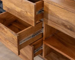 Meuble sous vasque en manguier foncé 120 cm avec niches et tiroirs 
