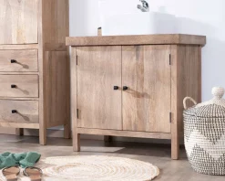 Meuble sous vasque simple en manguier massif 80cm 2 portes 