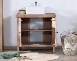 Meuble sous vasque simple en manguier massif 80cm 2 portes 