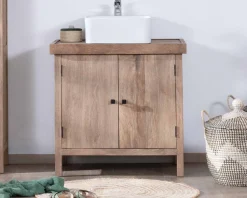 Meuble sous vasque simple en manguier massif 80cm 2 portes 