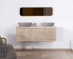 Meuble sous vasque suspendu 140 cm en manguier blanchi 