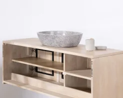 Meuble sous vasque suspendu 140 cm en manguier blanchi 