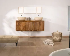 Meuble sous vasque suspendu 140 cm en manguier foncé 