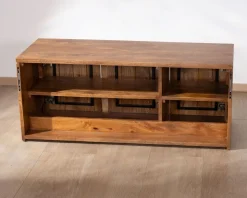 Meuble sous vasque suspendu 140 cm en manguier foncé 