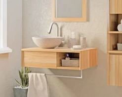 Meuble sous vasque suspendu en teck avec porte serviette 80 cm "Tika"